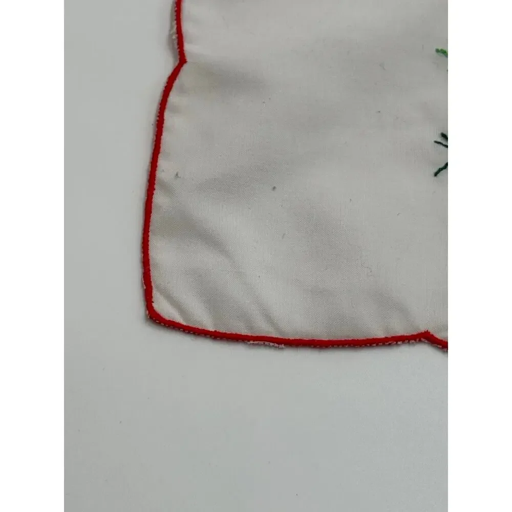 Vintage Hand Embroidered Christmas Dresser Scarves Wreath Holly Set of 2